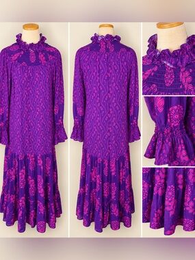 Anna Sui Purple & Pink Boho Maxi Dress
